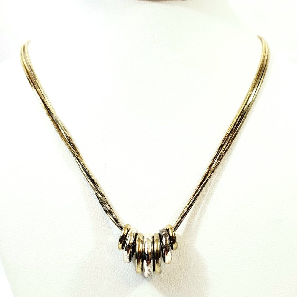 Estate Gold Graduated Silver Pendant Charms 16" Multi Snake Chain Necklace JN620